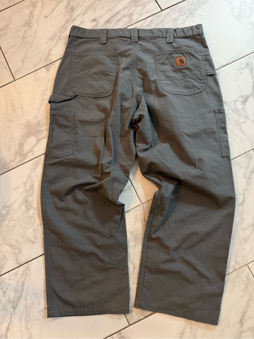 Carhartt Baggy Fit Grey Carpenter Utility Workwear Pants Leather Patch Like New